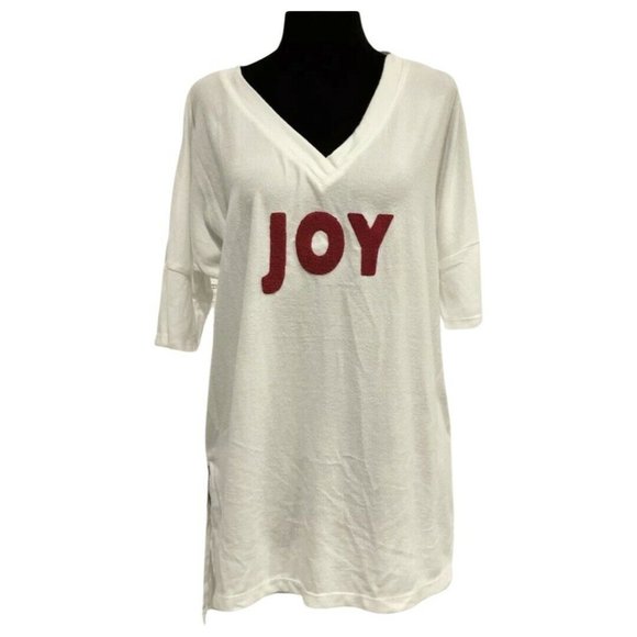 NWT Tru Self Christmas Joy Short Sleeve Sweater Shirt White/Red Sz M - Picture 1 of 3